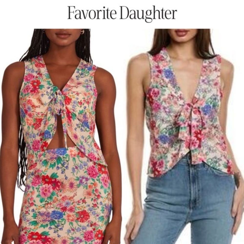 FAVORITE DAUGHTER THE GWEN FLORAL TIE FRONT SLEEVELESS BLOUSE PINK/ SAND XS NWT
